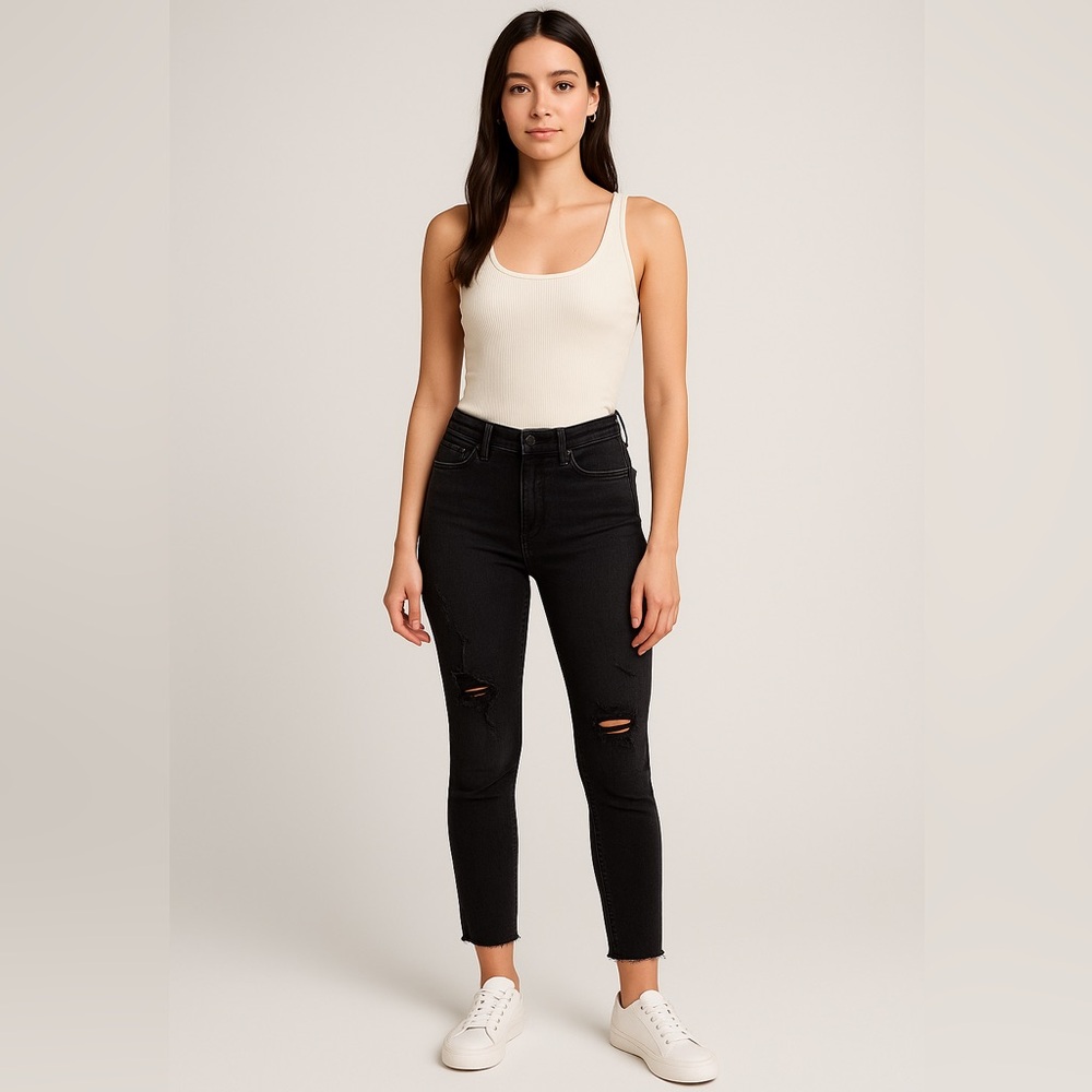 Hollister High Rise Crop Skinny Black Distressed Jeans Women’s 0 W24